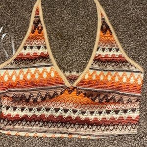 orange stitch halter top